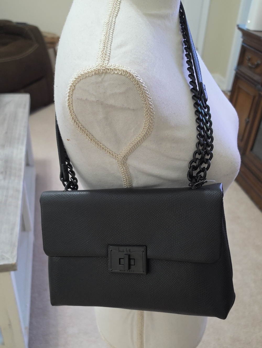 NWT Nicole Miller Black Textured Handbag/Shoulder Bag